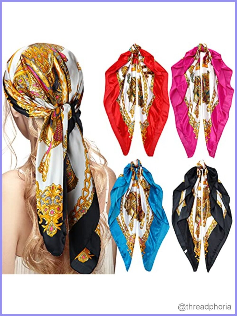 Satin Head Scarf Bandanas for Women 35 Inch Square Scarves Set